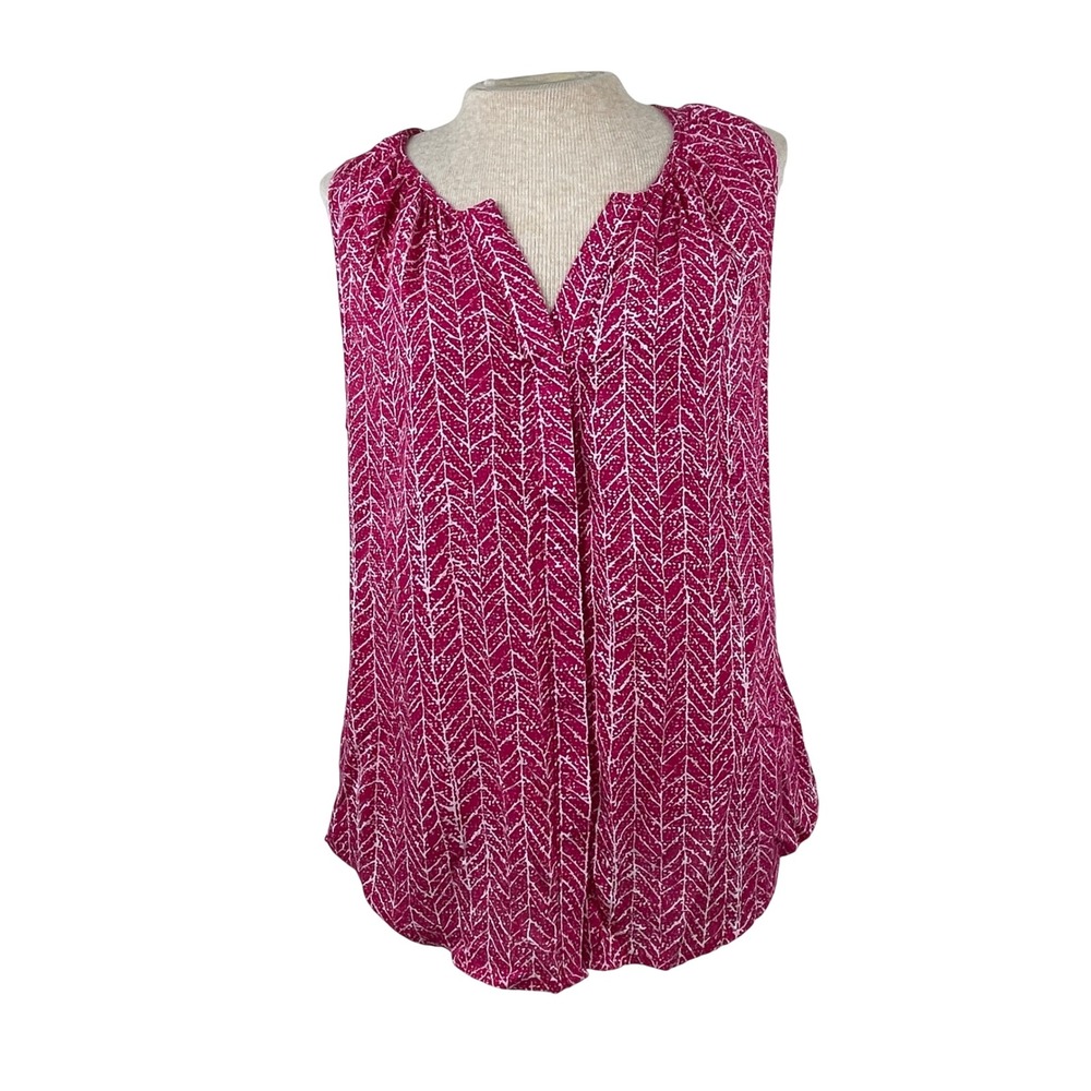 Willi Smith Womens Pink White Chevron Leaf Print Sleeveless Rayon Blouse Large